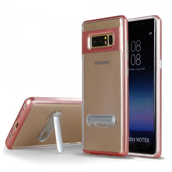 Wholesale Galaxy Note 8 Clear Armor Bumper Kickstand Case (Rose Gold)